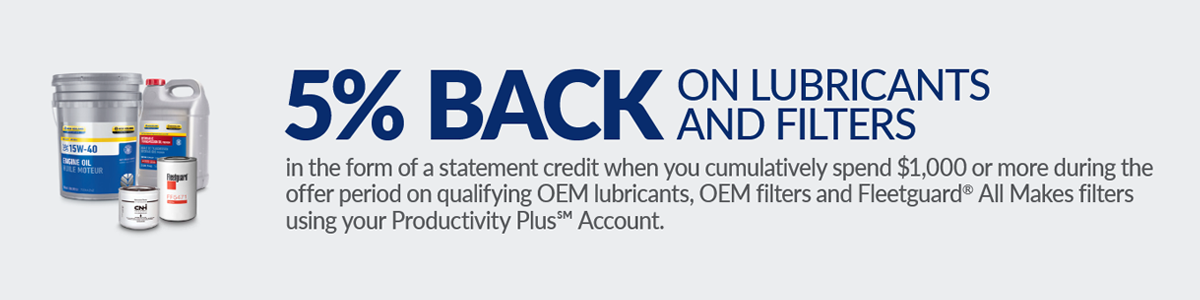 5% Back on Lubricants and filters